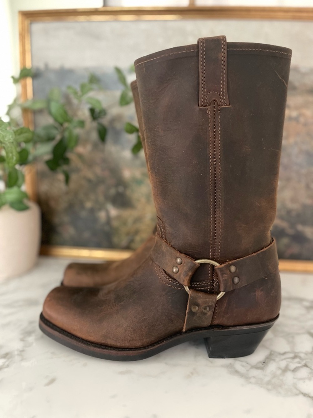 Frye 12R Harness Boots Brown Leather Rodeo Moto Western $498 77300 like new